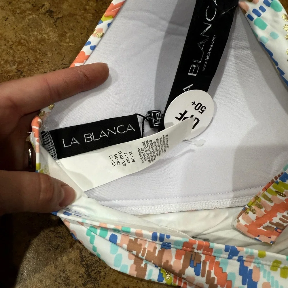 La Blanca Sunbaked Jewels Halter Tankini Top Multi Color UPF 50+ Sz 10 NWT Beach